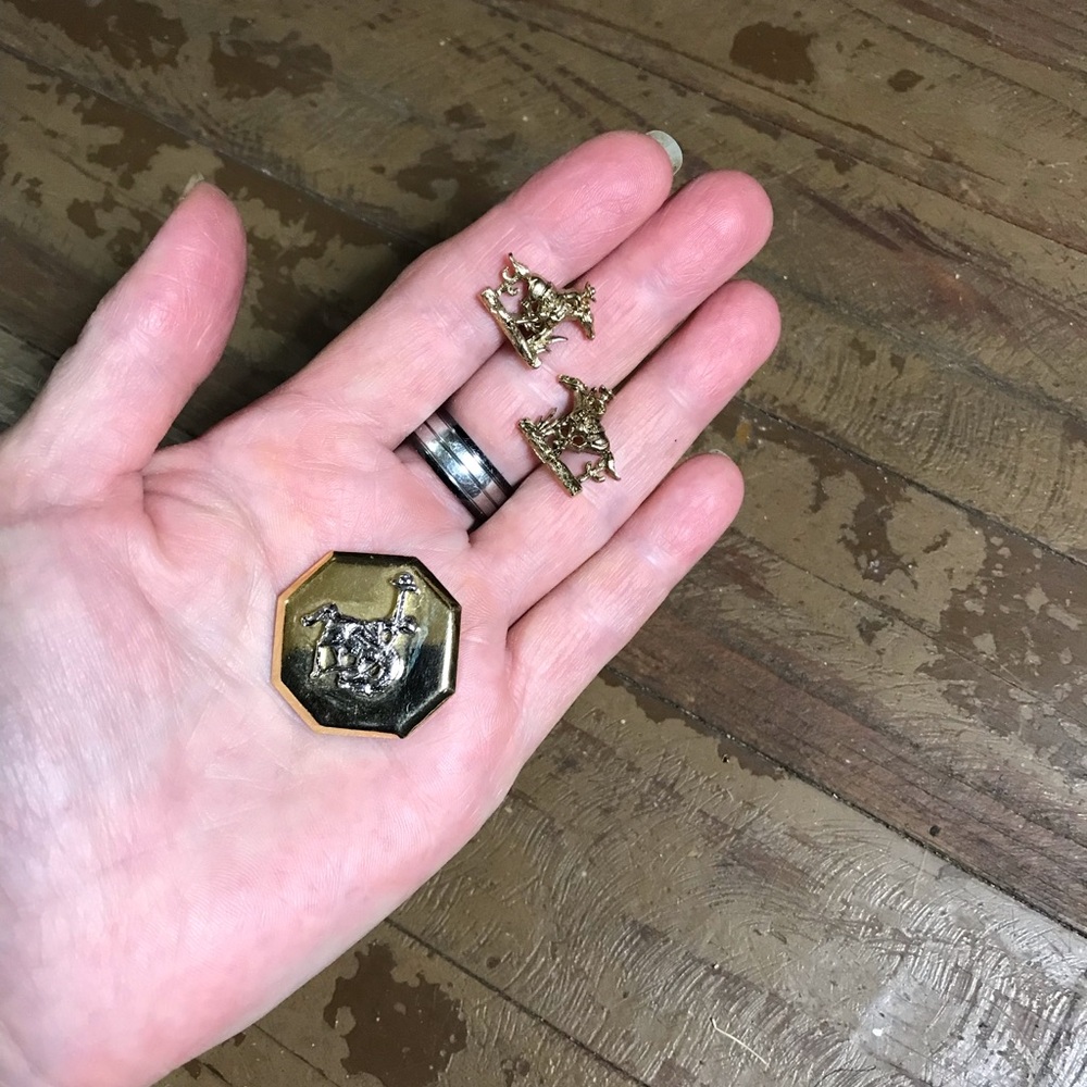 Vintage Sarah Coventry Cuff Links and Scarf Clip Cowboy Horse Bronco Western
